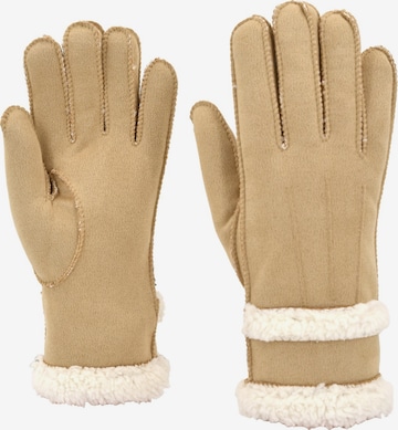 styleBREAKER Fingerhandschuhe 'Handschuhe Wildleder Optik mit Teddyfleece' in Beige: Vorderseite