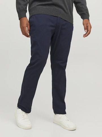 Jack & Jones Plus - Slimfit Calças chino 'Marco Dave' em azul: frente