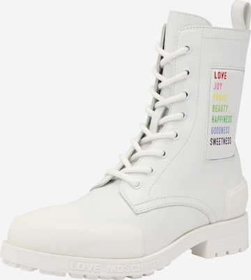 Bottines à lacets Love Moschino en blanc : devant