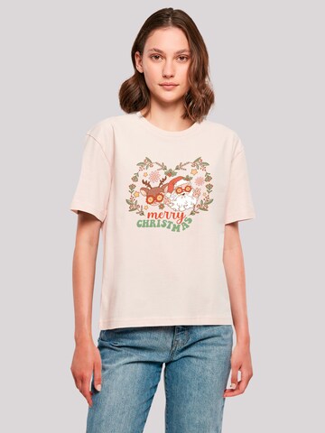 T-shirt 'Christmas Hippie Santa And Reindeer' F4NT4STIC en rose : devant