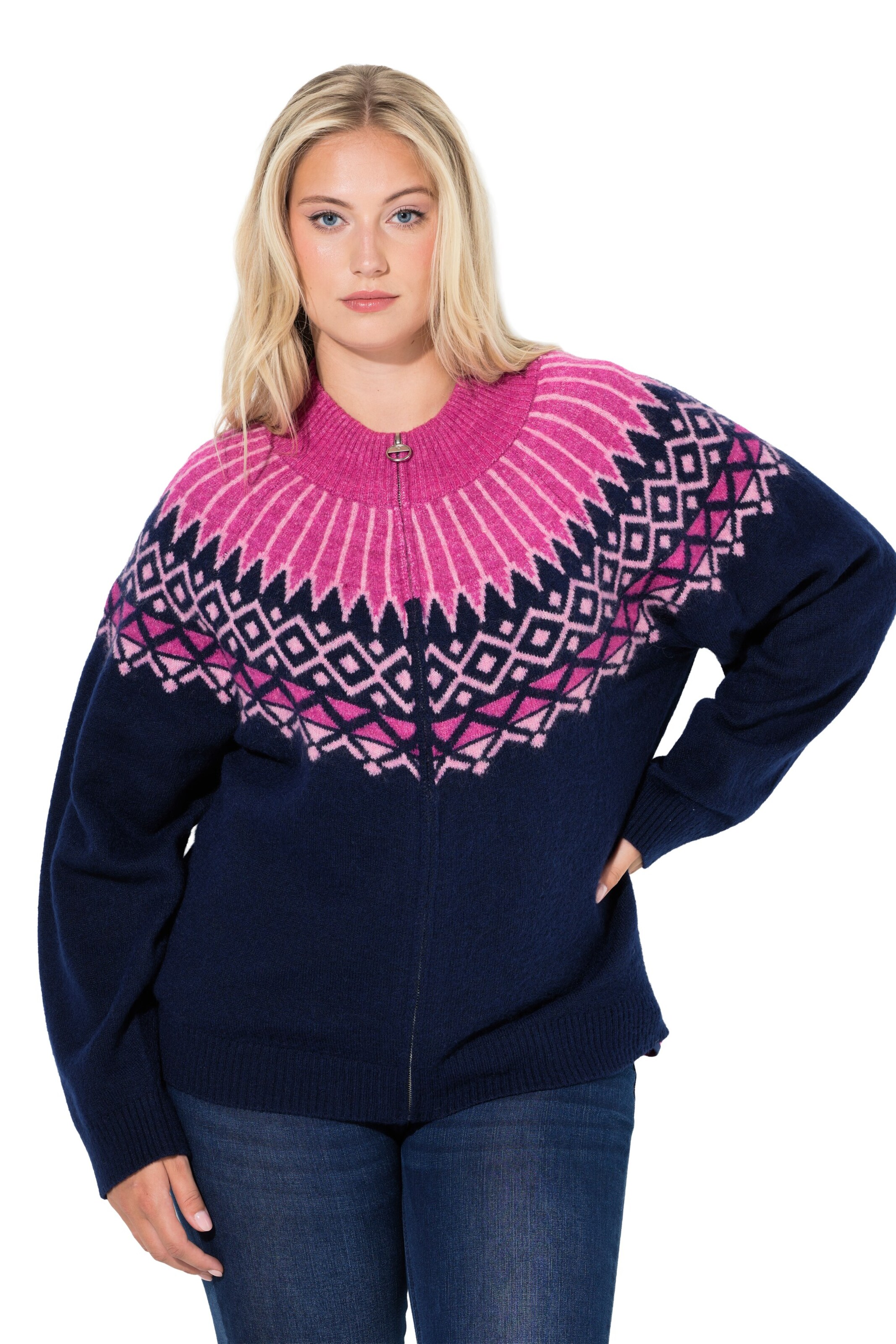 Ulla Popken Gebreid vest in Blauw: voorkant