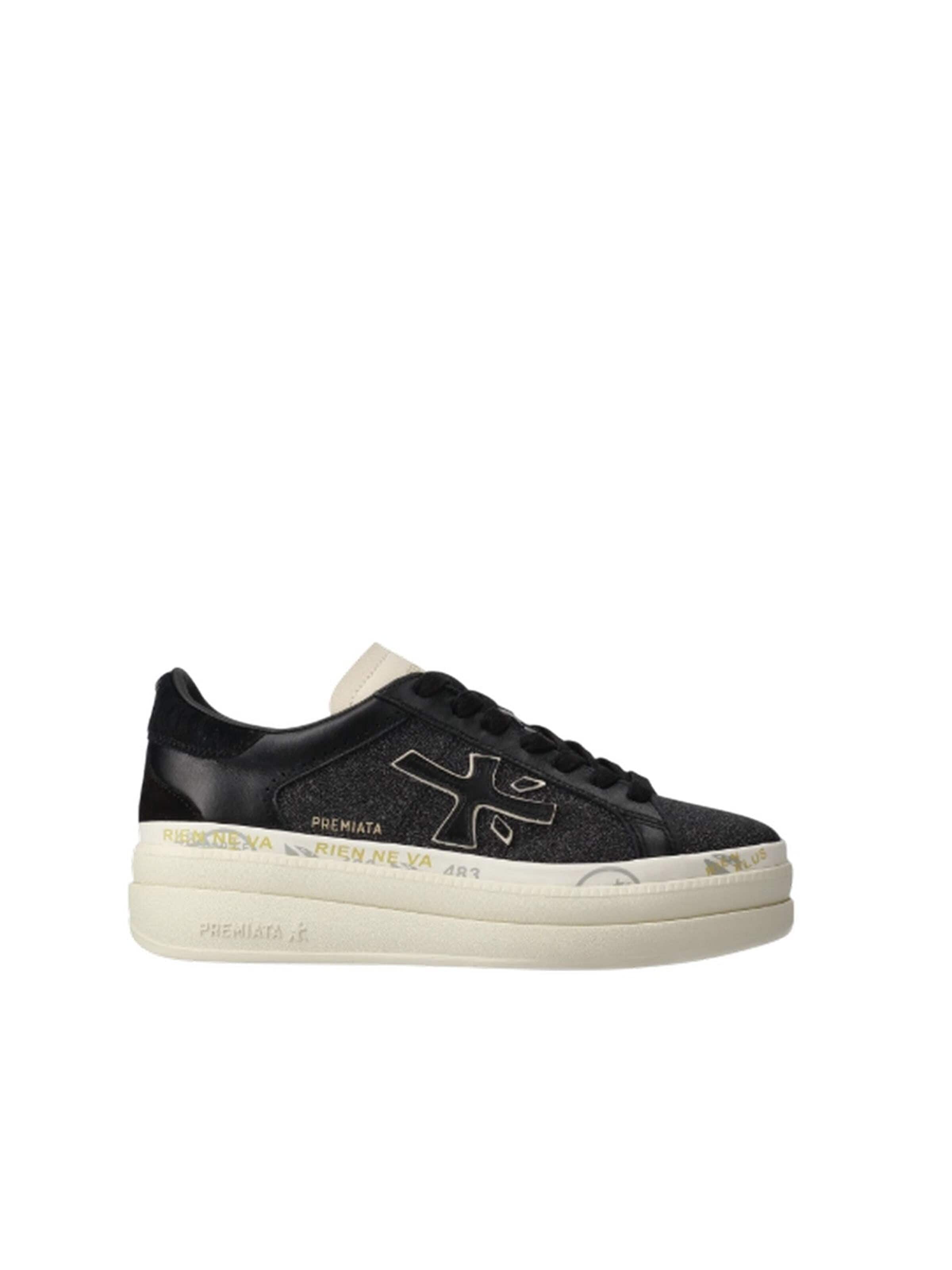 Premiata Athletic Shoes in Black: front