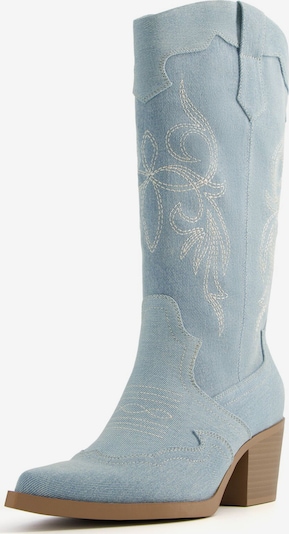 Bershka Bottes de cowboy en bleu denim / blanc cassé, Vue avec produit