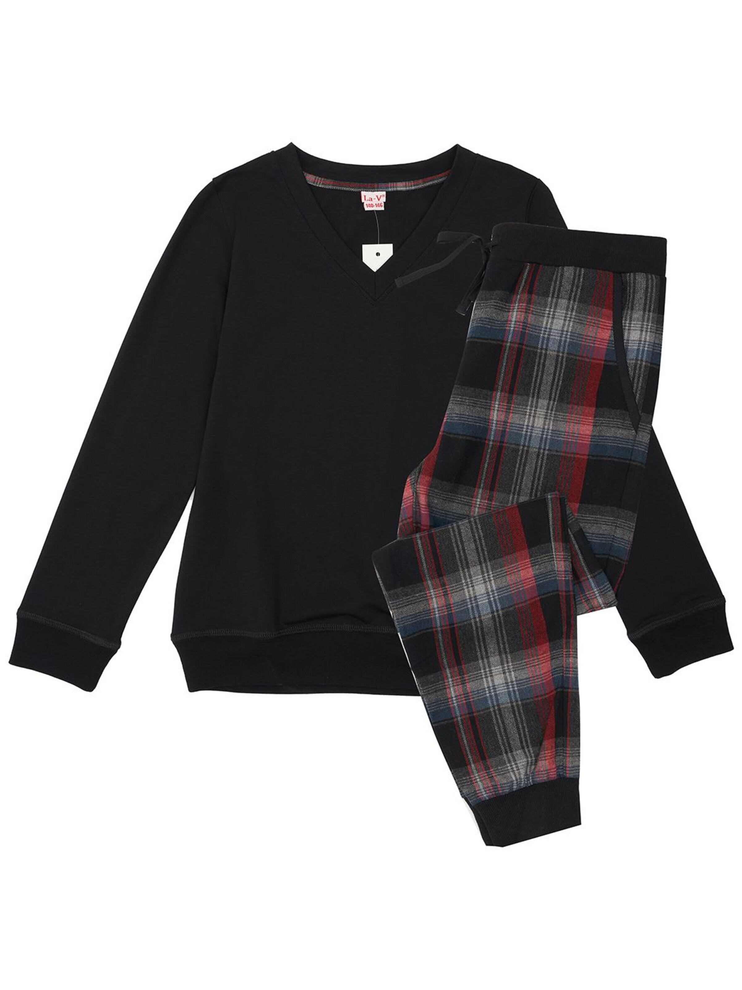 La V Pajamas in Black: front
