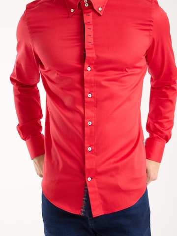 Slim fit Camicia 'Roma Iconic Satin Man Shirt Grey' di 7Camicie in rosso