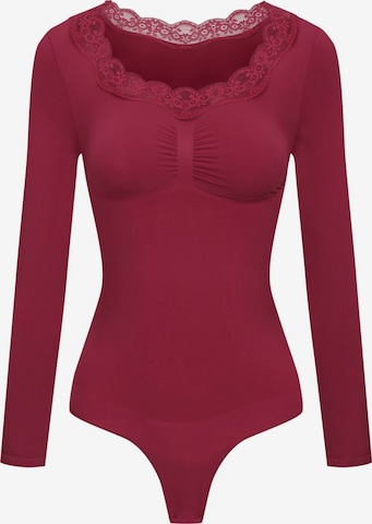cfab - Body modelador 'Lace Bodysuit Sculpting Shapewear Longsleeve mit String' em rosa: frente