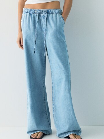 Wide leg Jeans de la Pull&Bear pe albastru: față