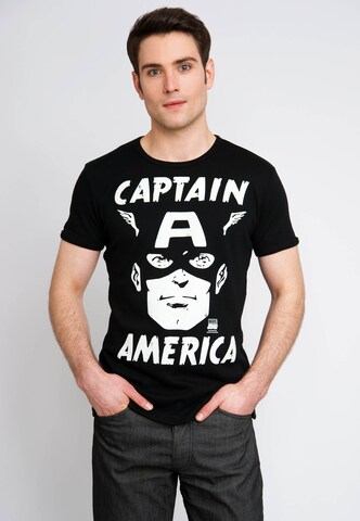 LOGOSHIRT Shirt 'Captain America' in Zwart: voorkant