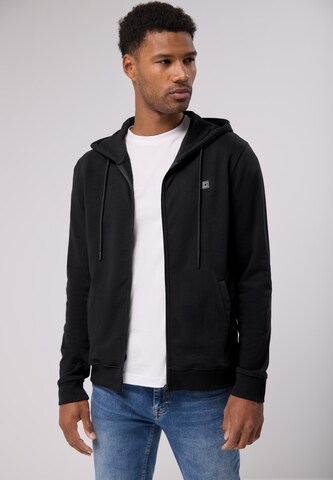 Street One MEN Zip-Up Hoodie in Black: front