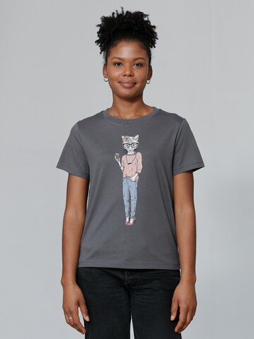Watapparel Shirt 'Hipster Cat with Moustache' in Grey: front