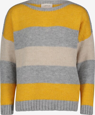Cartoon Strickpullover mit Blockstreifen in gelb / hellgrau, Produktansicht