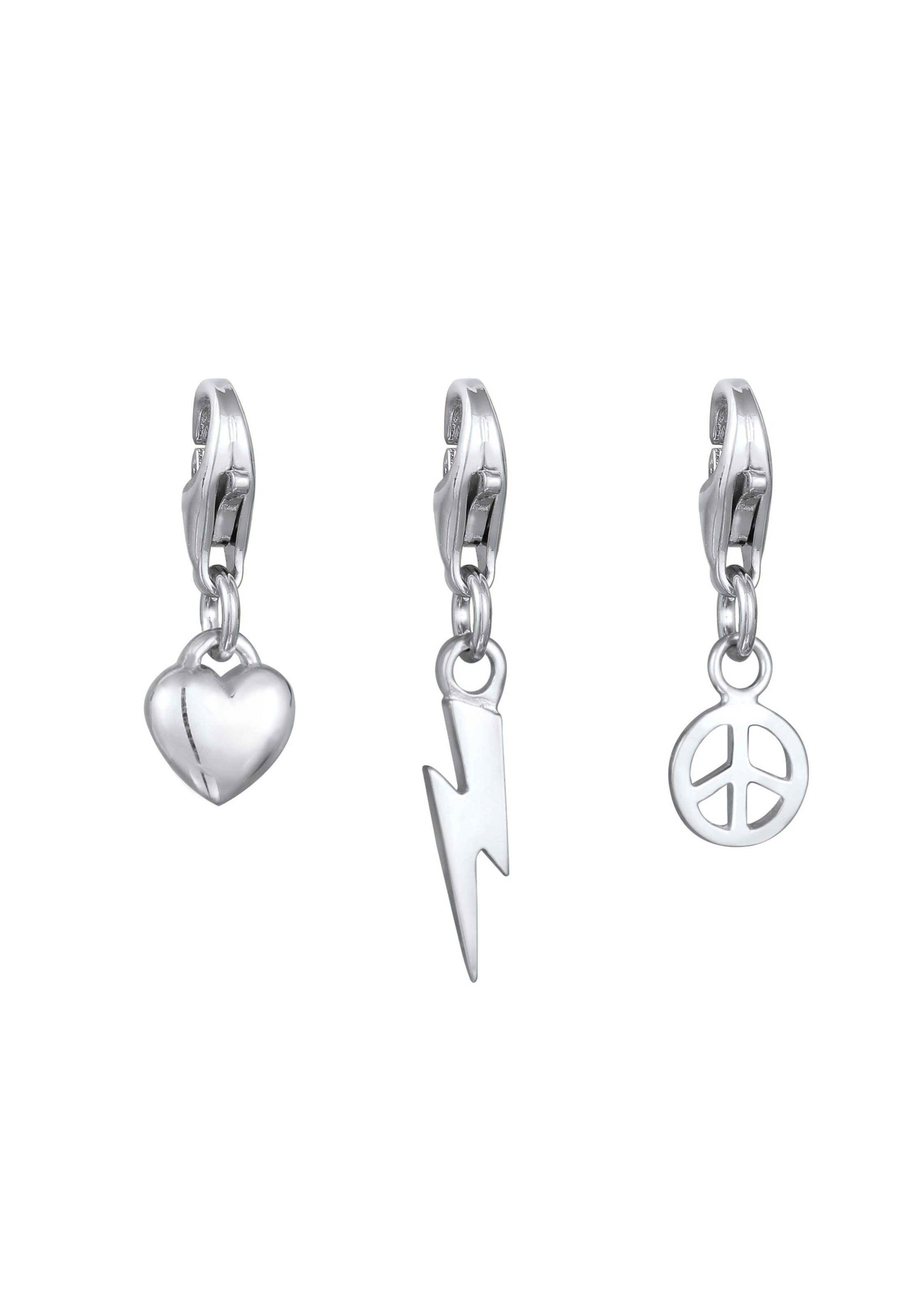 KUZZOI Charm Blitz, Herz, Peace-Zeichen in Silber: Vorderseite