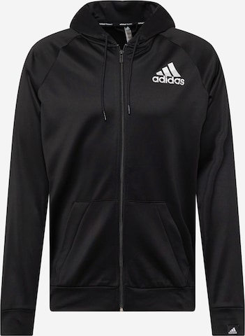 ADIDAS SPORTSWEAR Sports sweat jacket 'Aeroready Game And Go Small Logo ' in Black: front