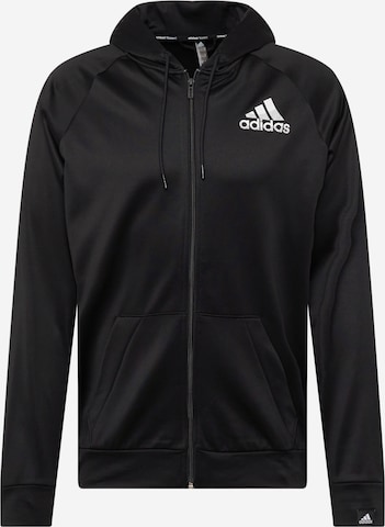 ADIDAS SPORTSWEAR Спортна жилетка с качулка 'Aeroready Game And Go Small Logo ' в черно: отпред