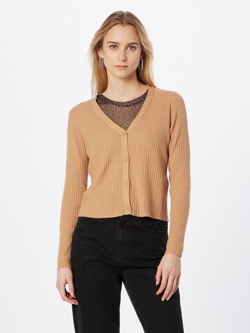 PIECES Knit Cardigan 'CRISTA' in Brown: front