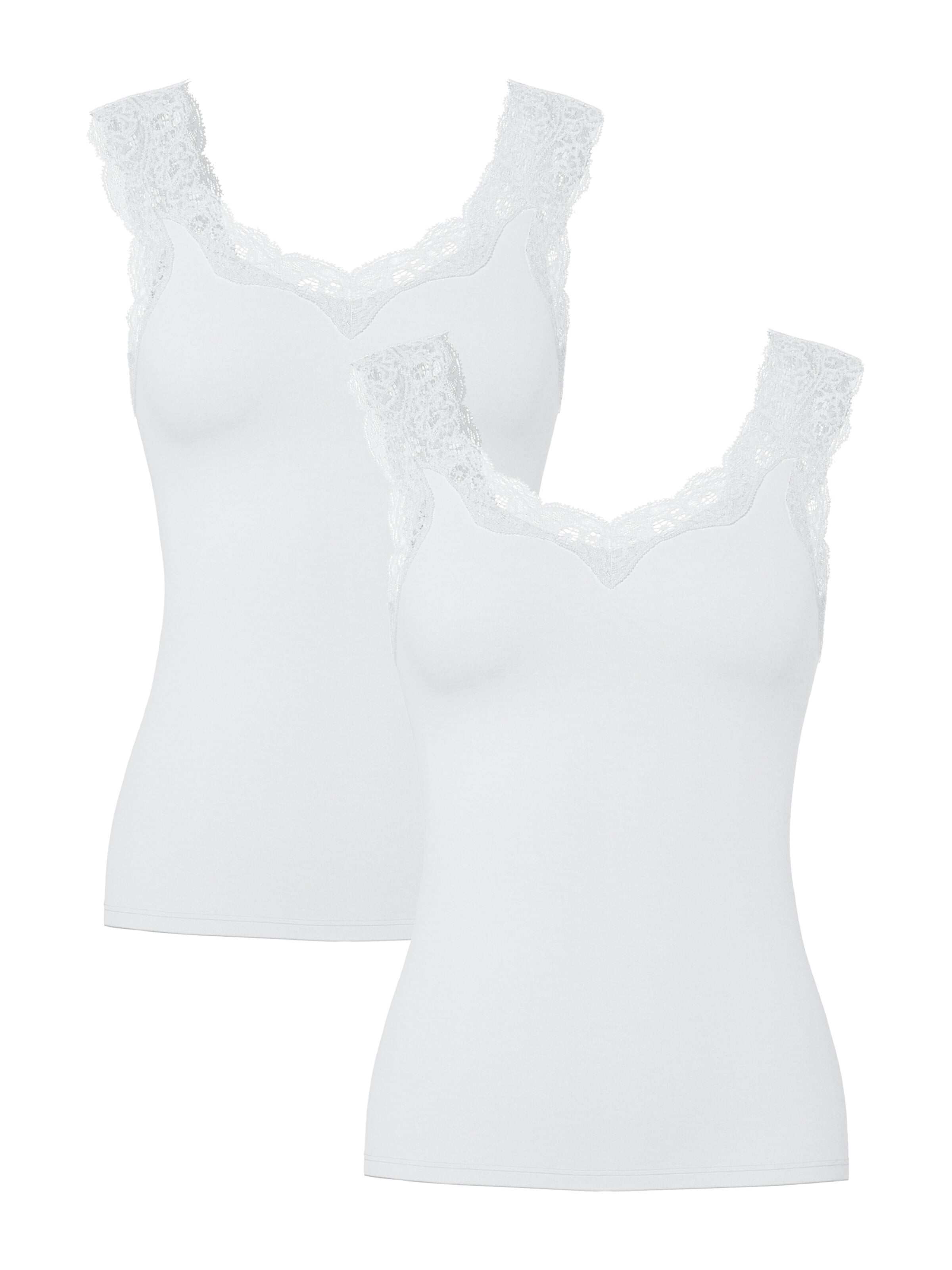 PIECES Top 'Pieces Dames Top Kant PCBARBERA LACE 2-Pack Effen' in Wit: voorkant