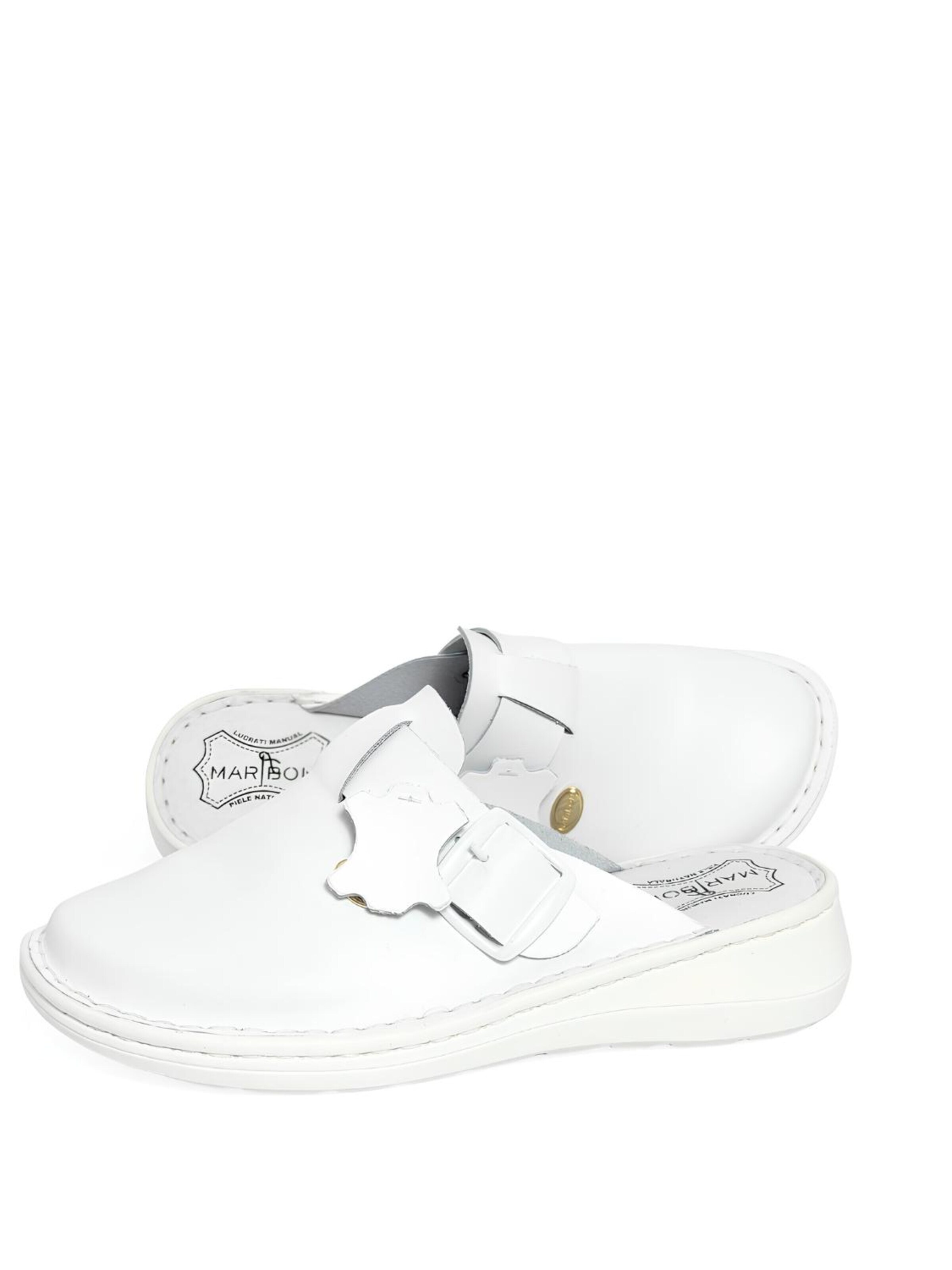 MARIBON - Zuecos 'Medical Clogs – Genuine Leather, Hand-Stitched Sole, White' en blanco