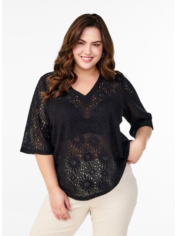 Camicia da donna 'Mhitta' di Zizzi in nero: frontale