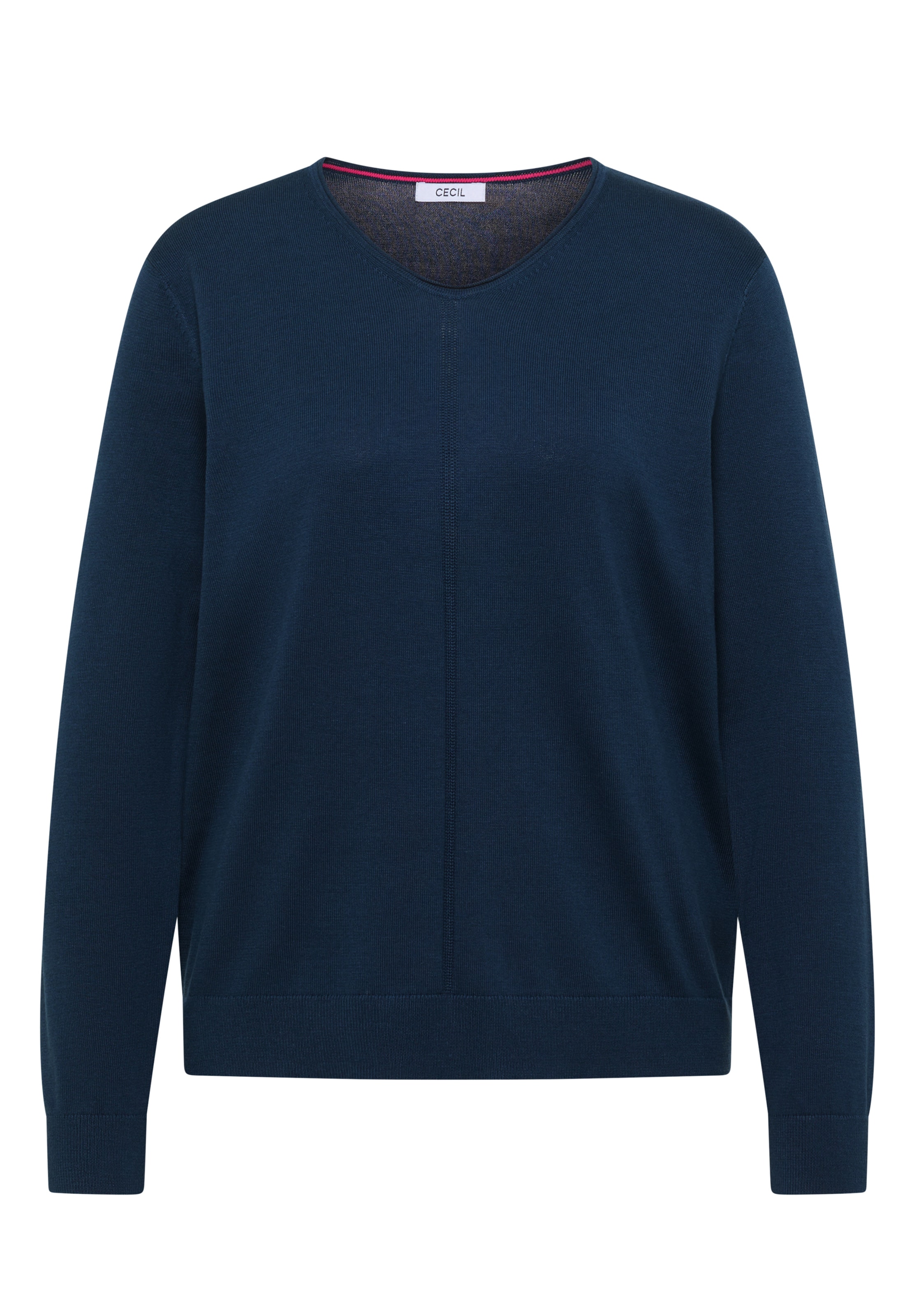CECIL Basic Pullover mit V-Neck in Unifarbe in L in blaumeliert, Produktansicht