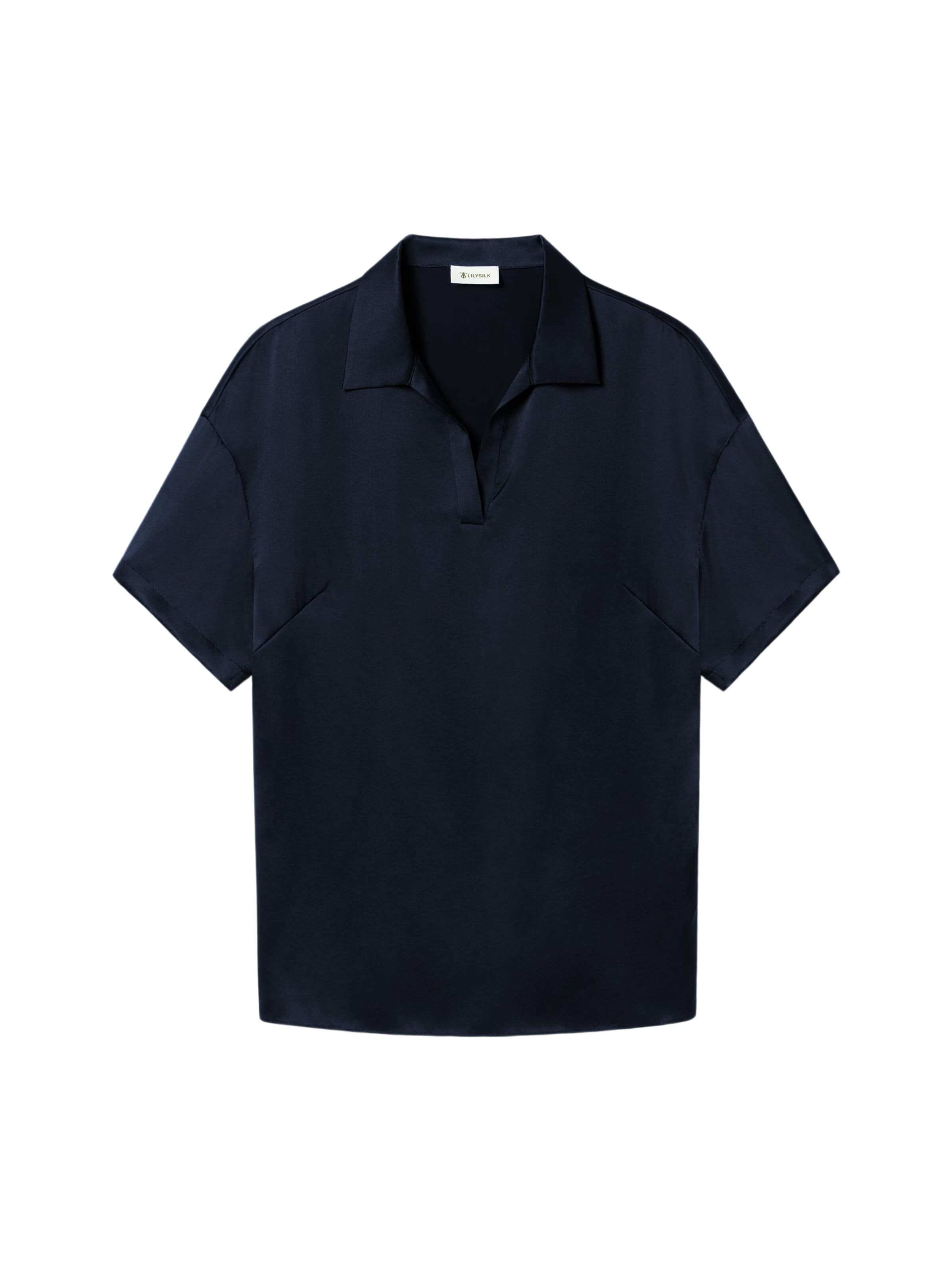 Lilysilk Bluse 'Waschbare Seiden-Charmeuse Polo-Oberteil'‌‌ in Blau: Vorderseite