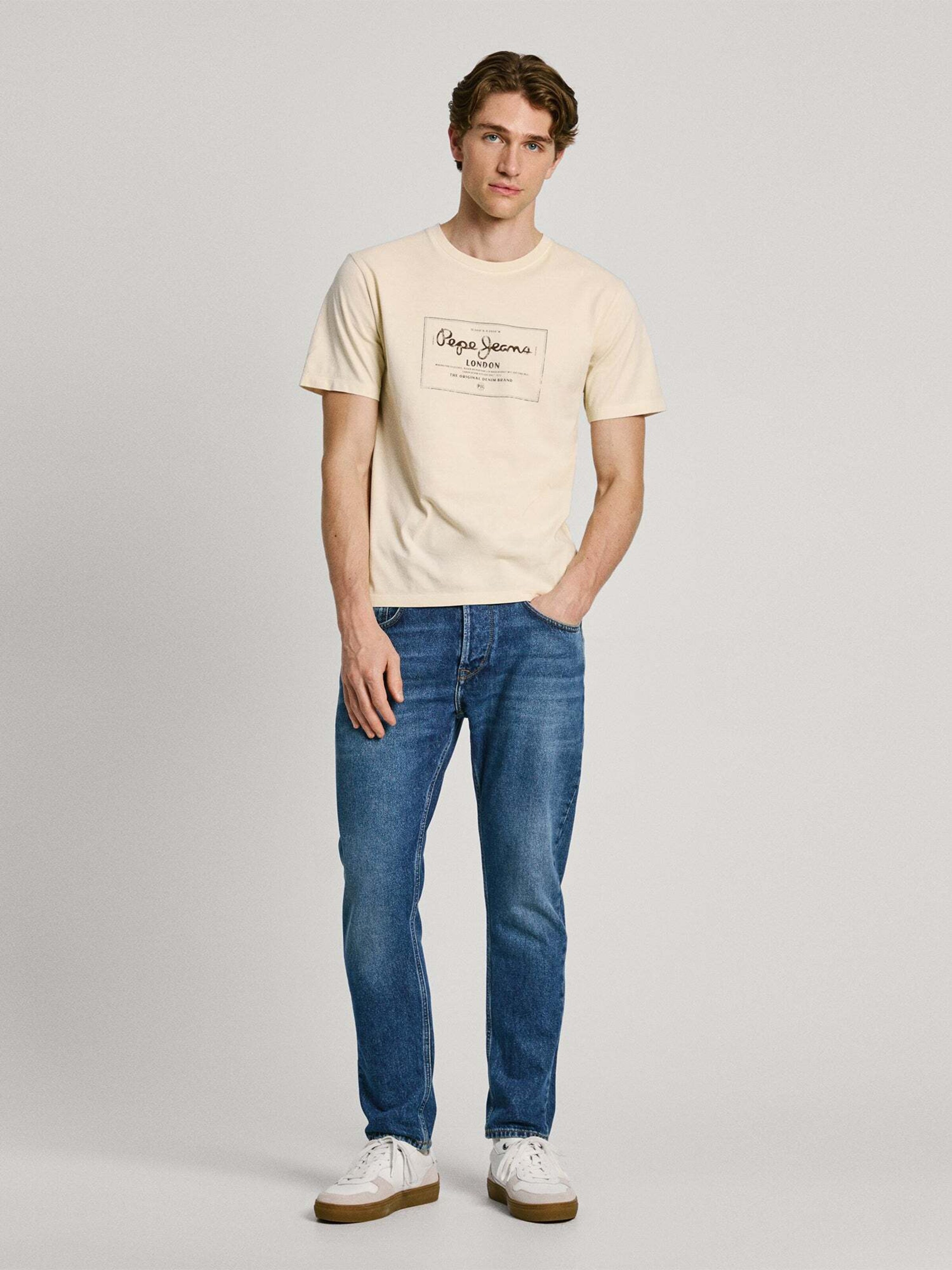 Pepe Jeans Herren Calem T-Shirt Mit Langarm – Normalfit, Rundhals, Mit Stickerei Auf Der Brust