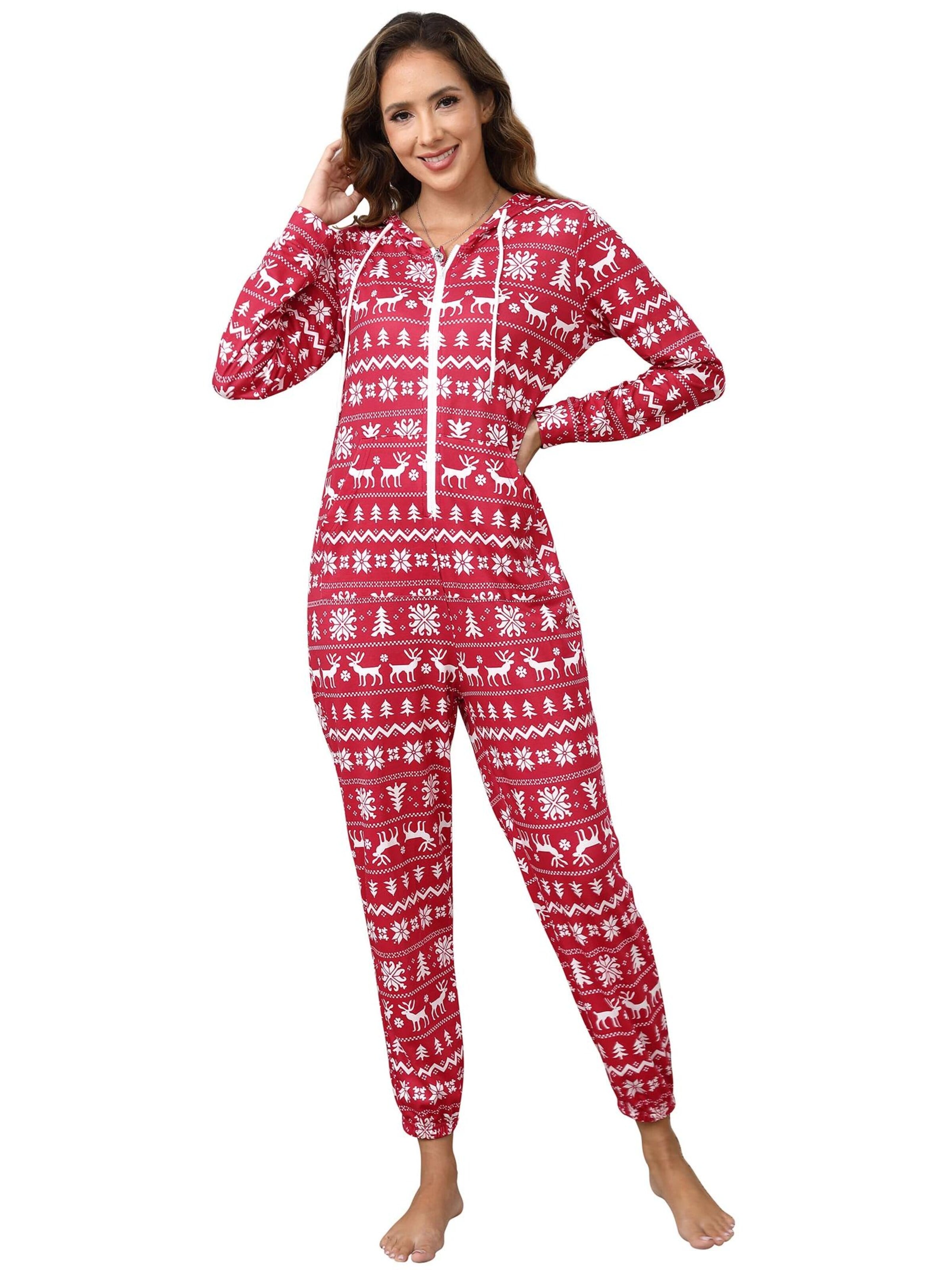 KoJooin Kombinezon 'Damen Overall mit Print, Kapuze, Kordelzug, langen Ärmeln und Taschen Bequemer Freizeit Jumpsuit' w kolorze czerwony
