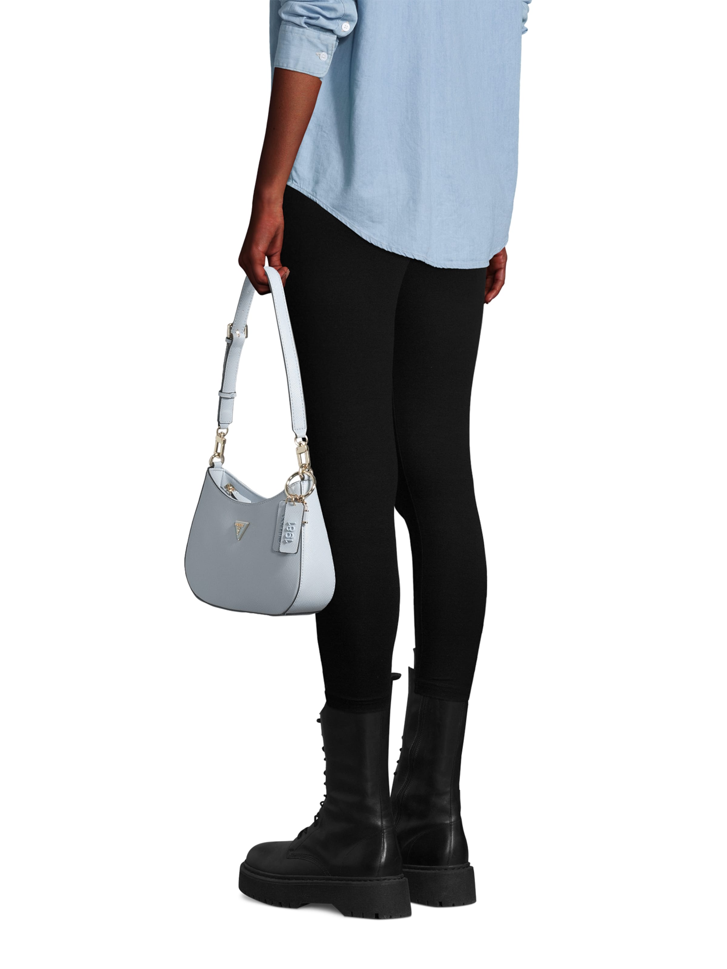 Sac bandoulière 'NOELLE II TOP ZIP SHOULDER BAG' GUESS en bleu : devant