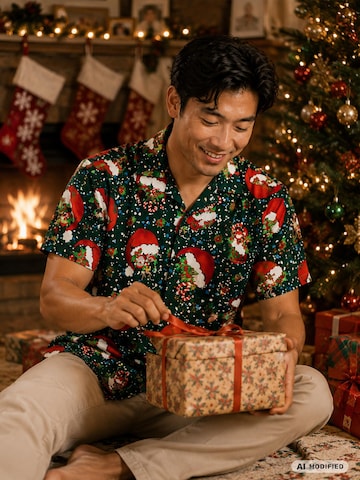 Regular fit Camicia 'Christmas Flying Hats' di King Kameha in verde