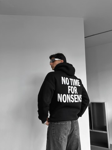Kleidermafia Trui 'Oversize “No Time for Nonsense” Hoodie - Black and White' in Zwart