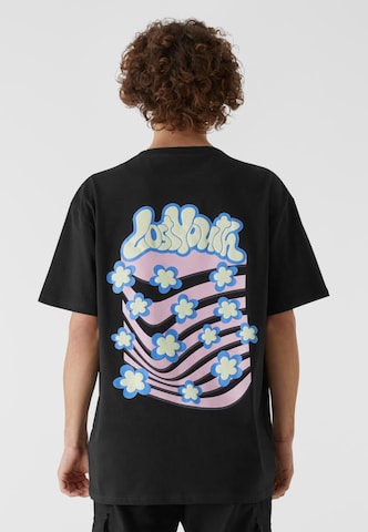 Lost Youth - Camisa 'Flower Waves' em preto: frente