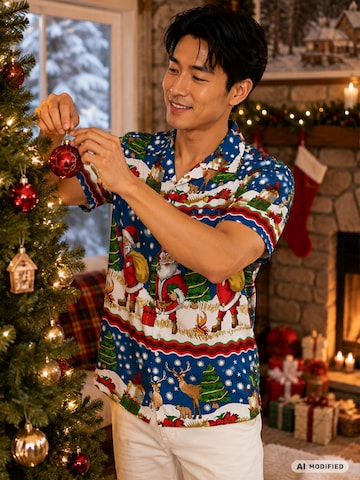 Regular fit Camicia 'Christmas Border Print' di King Kameha in blu