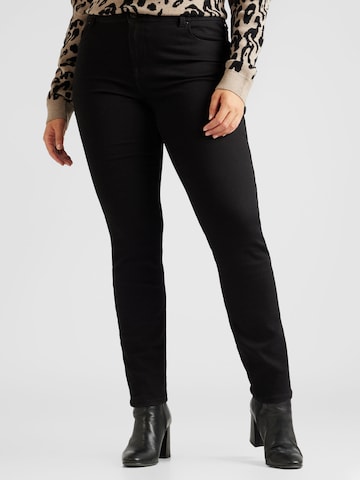 PIECES Curve Slimfit Jeans 'NUNNA' in Zwart: voorkant