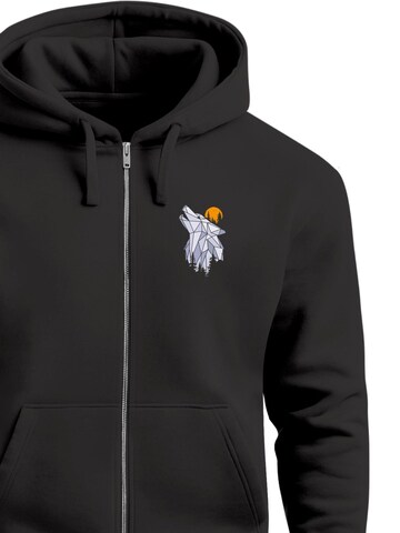Neverless Zip-Up Hoodie 'Polygon Wolf' in Black