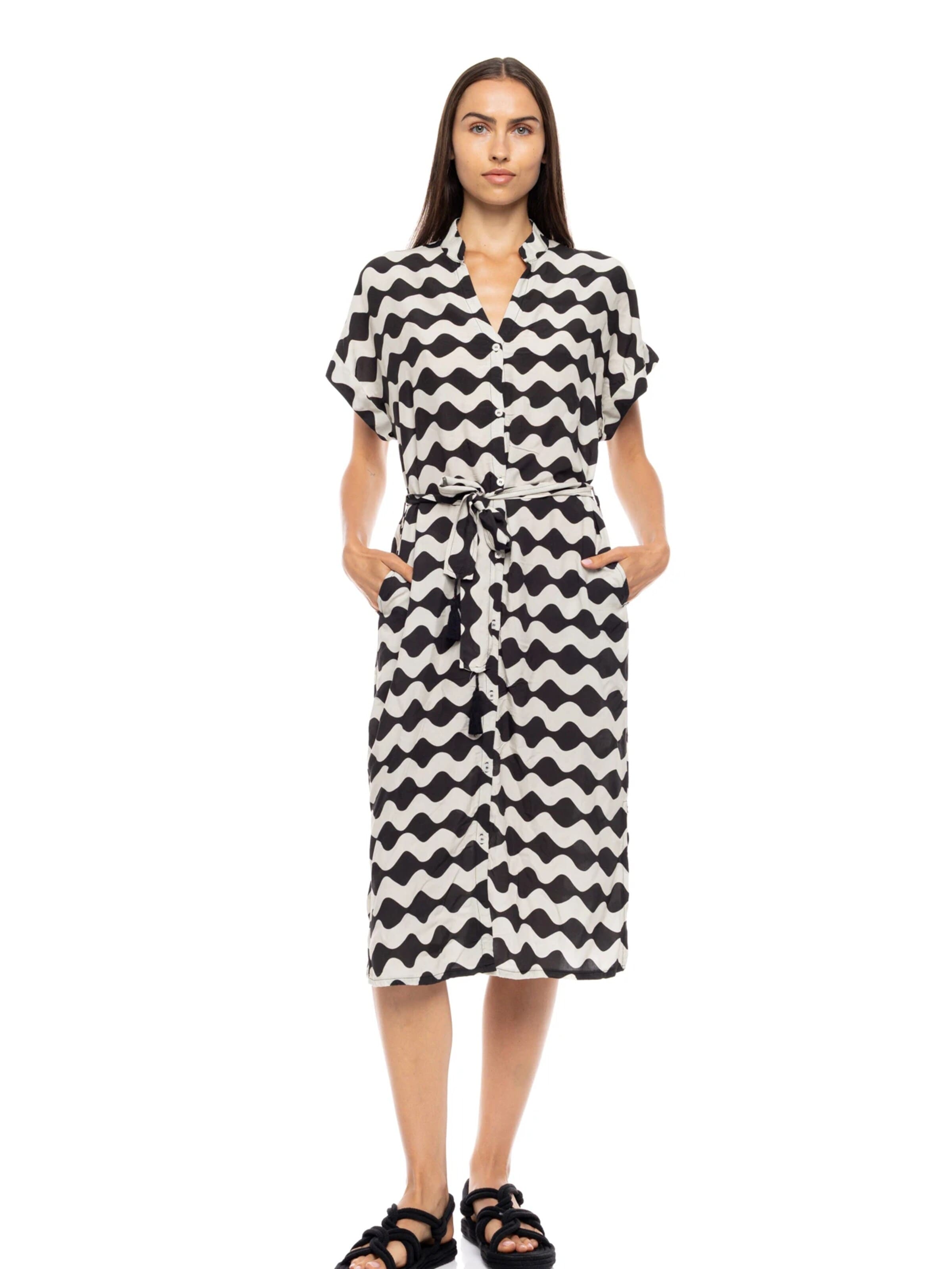 Pink Label Sommerkjole 'BEACHWEAR OFF WHITE WAVE' i sort: forside