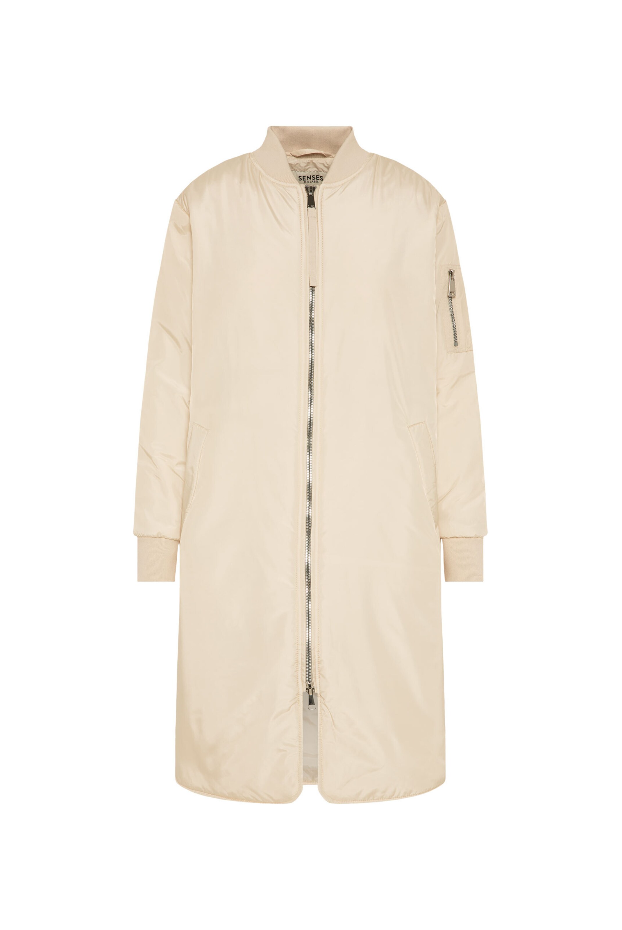 SENSES.THE LABEL Between-Seasons Coat in Beige: front