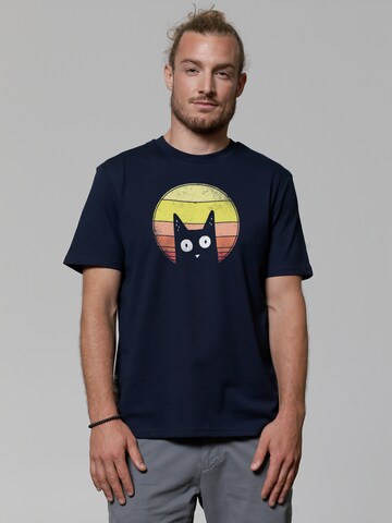 Maglietta ' Sunset Cat ' di Watapparel in blu: frontale