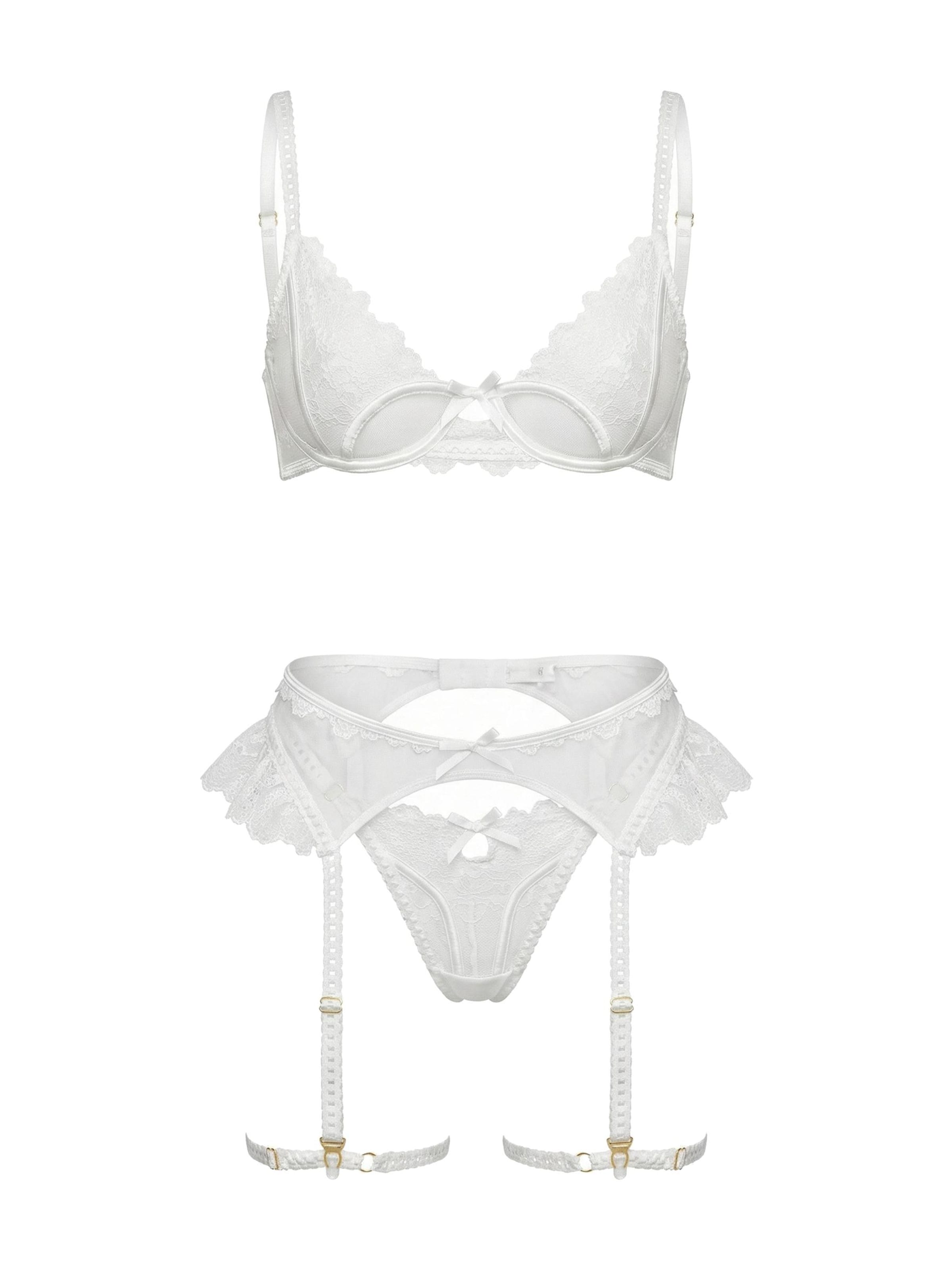 L.BEV Balconette Underwear sets 'L'amore Bianco Set' in White: front