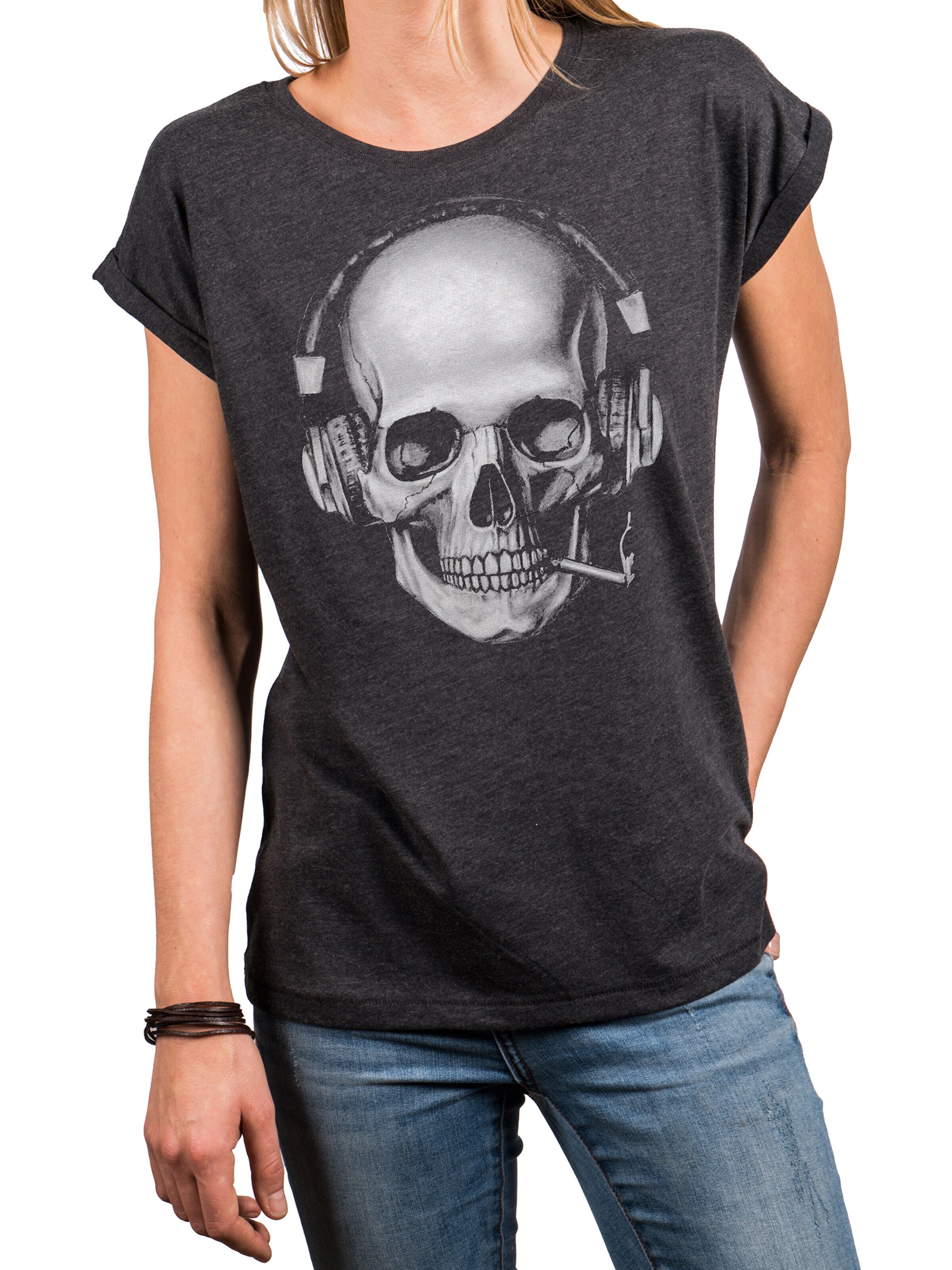 MAKAYA Shirt 'Smoking Skull' in Grey