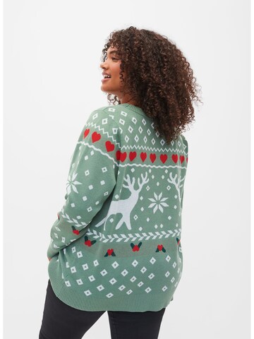 Zizzi Sweater 'MCHRISTMAS' in Green