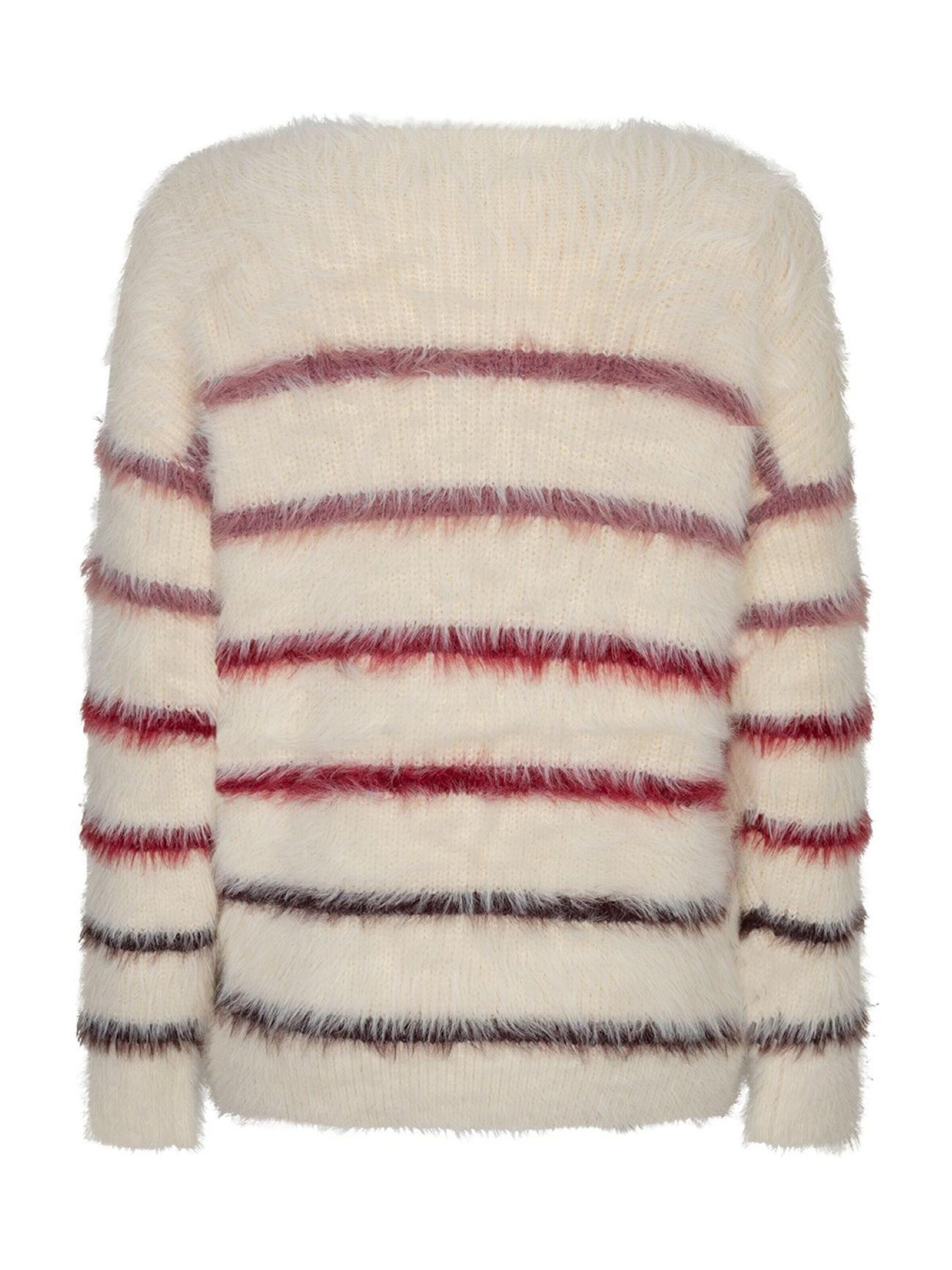Red Button Knitted top 'RB sweet fuzzy stripe burgundy' in White