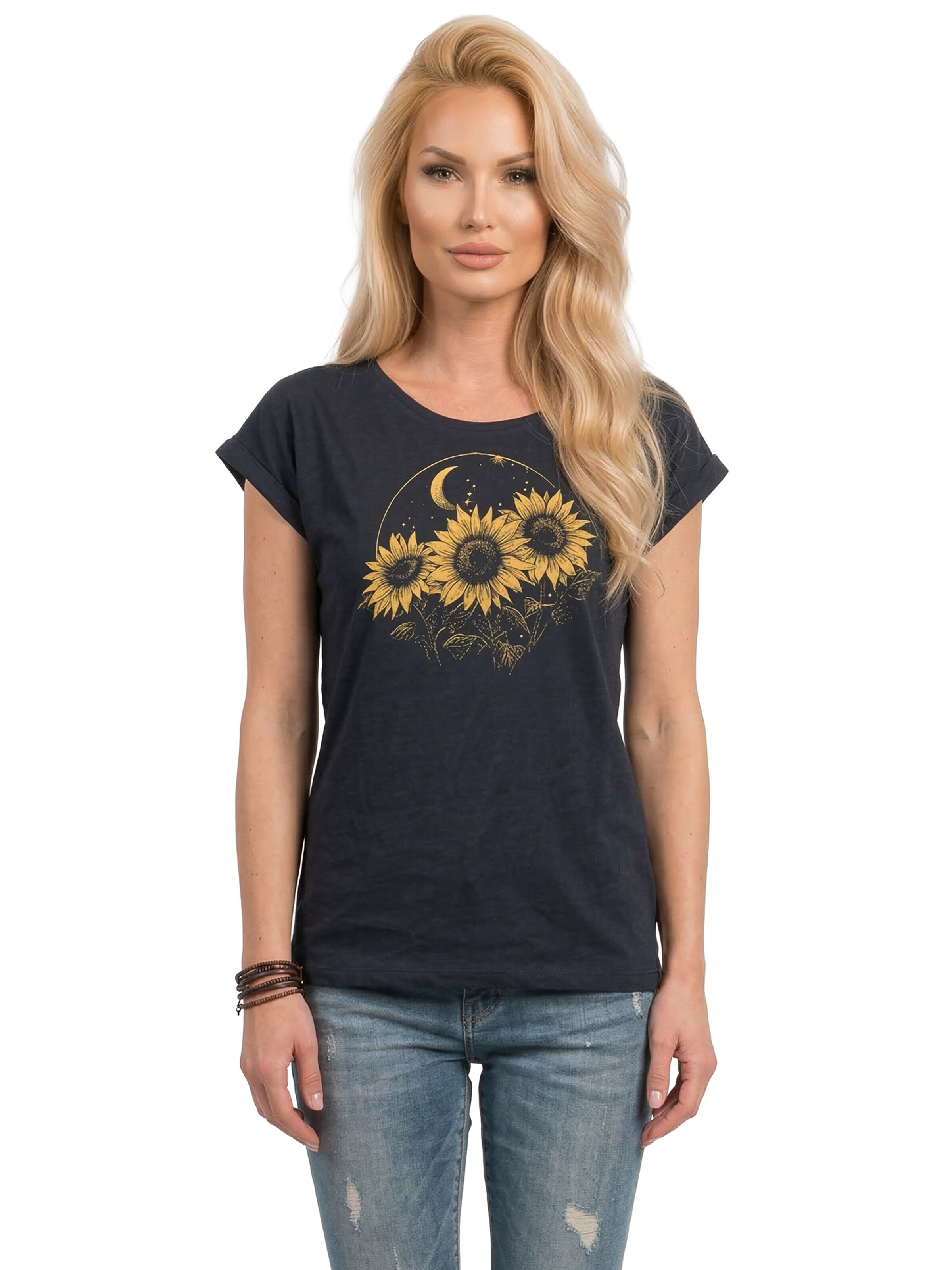 MAKAYA Shirt 'Moon Flower' in Blue: front