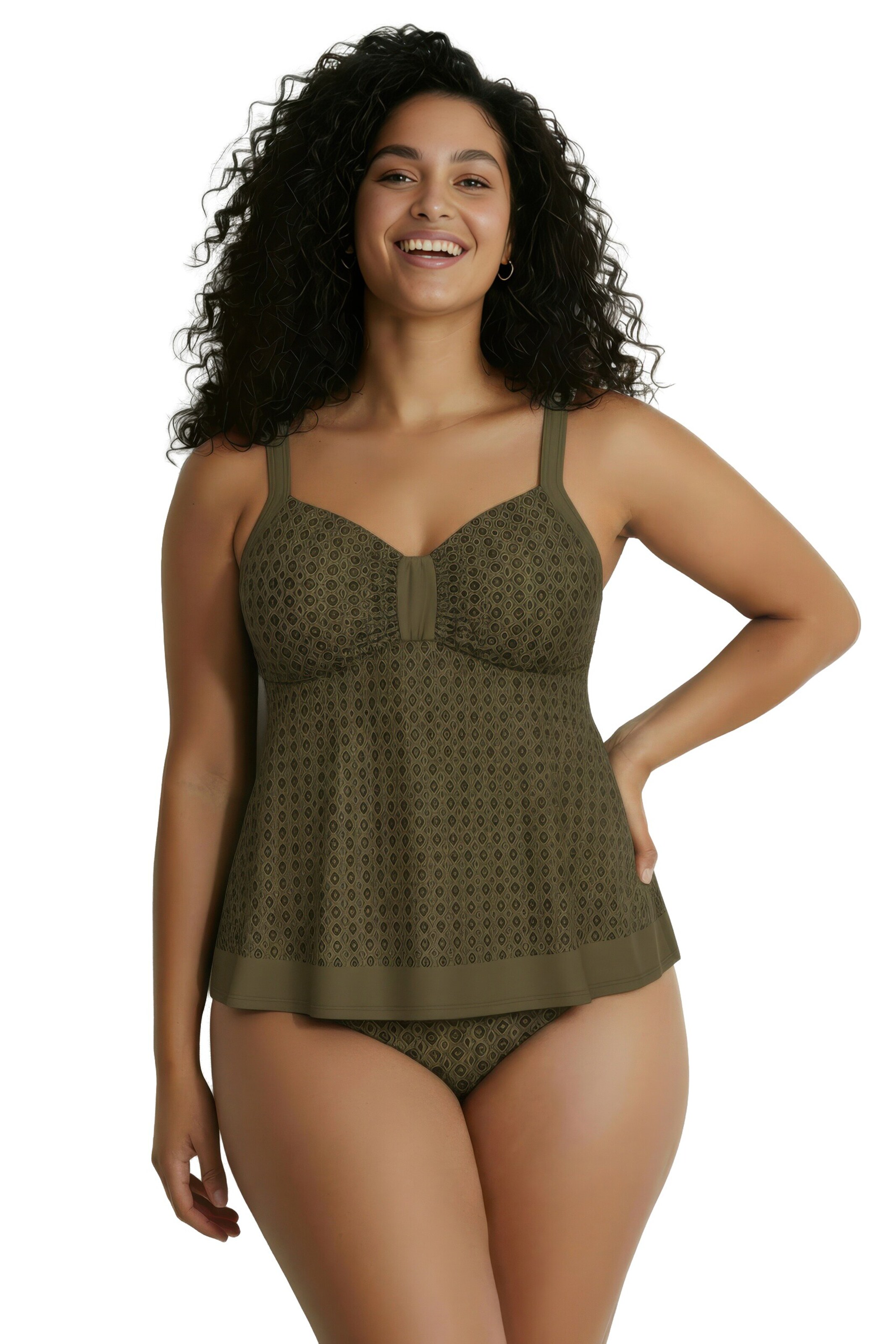 Ulla Popken Bustier Badpak in Groen: voorkant