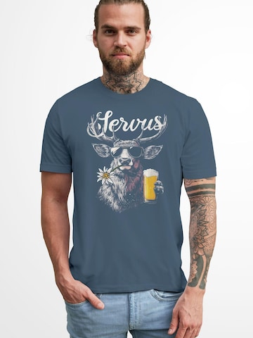 Neverless Shirt 'Servus 3 Bier' in Blau: Vorderseite