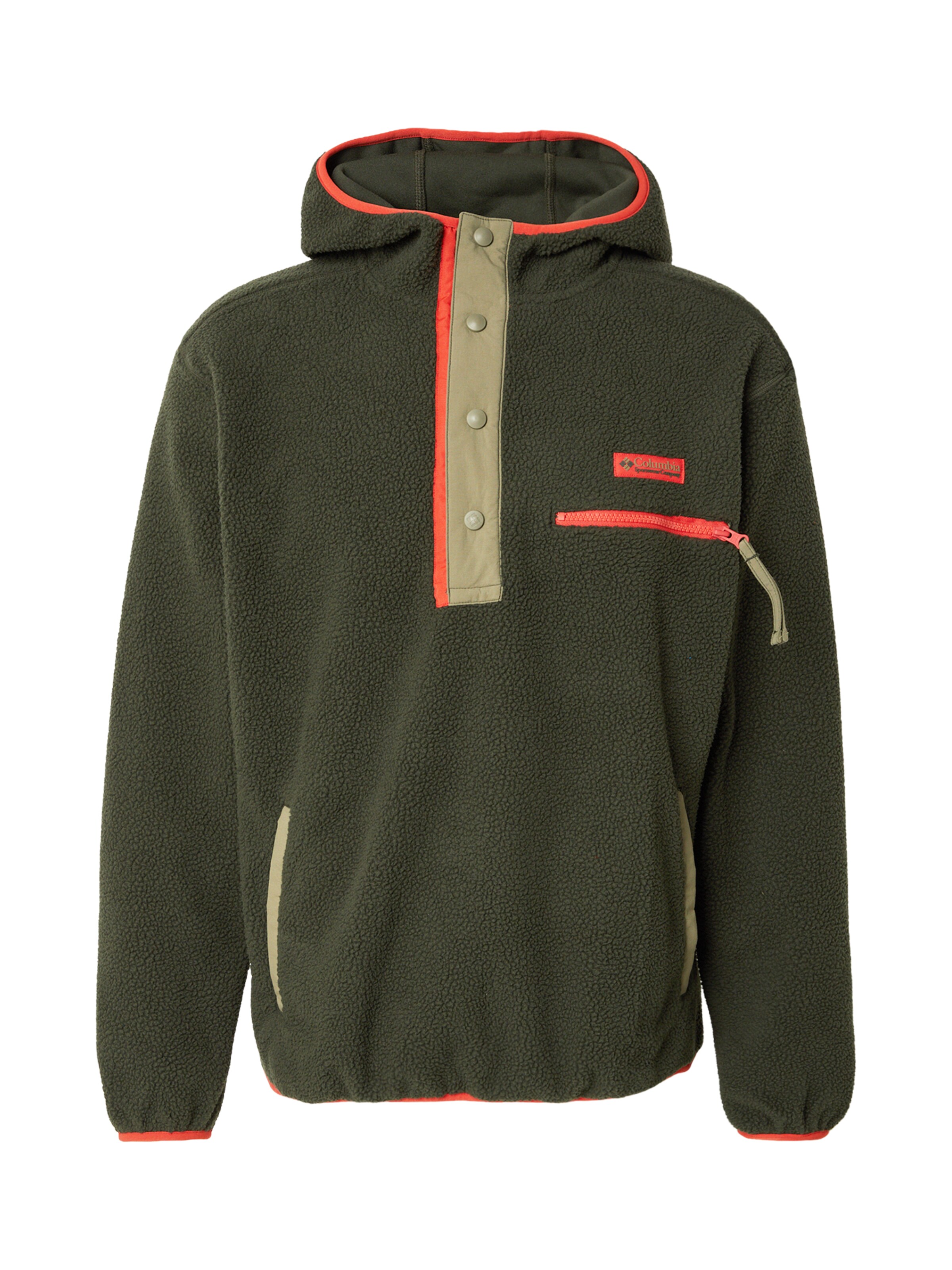 COLUMBIA Sportspullover 'Helvetia™ II' i S i khaki / gran / knaldrød, Produktvisning