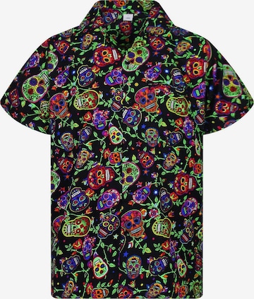 King Kameha Shirt 'Skull' in Zwart: voorkant