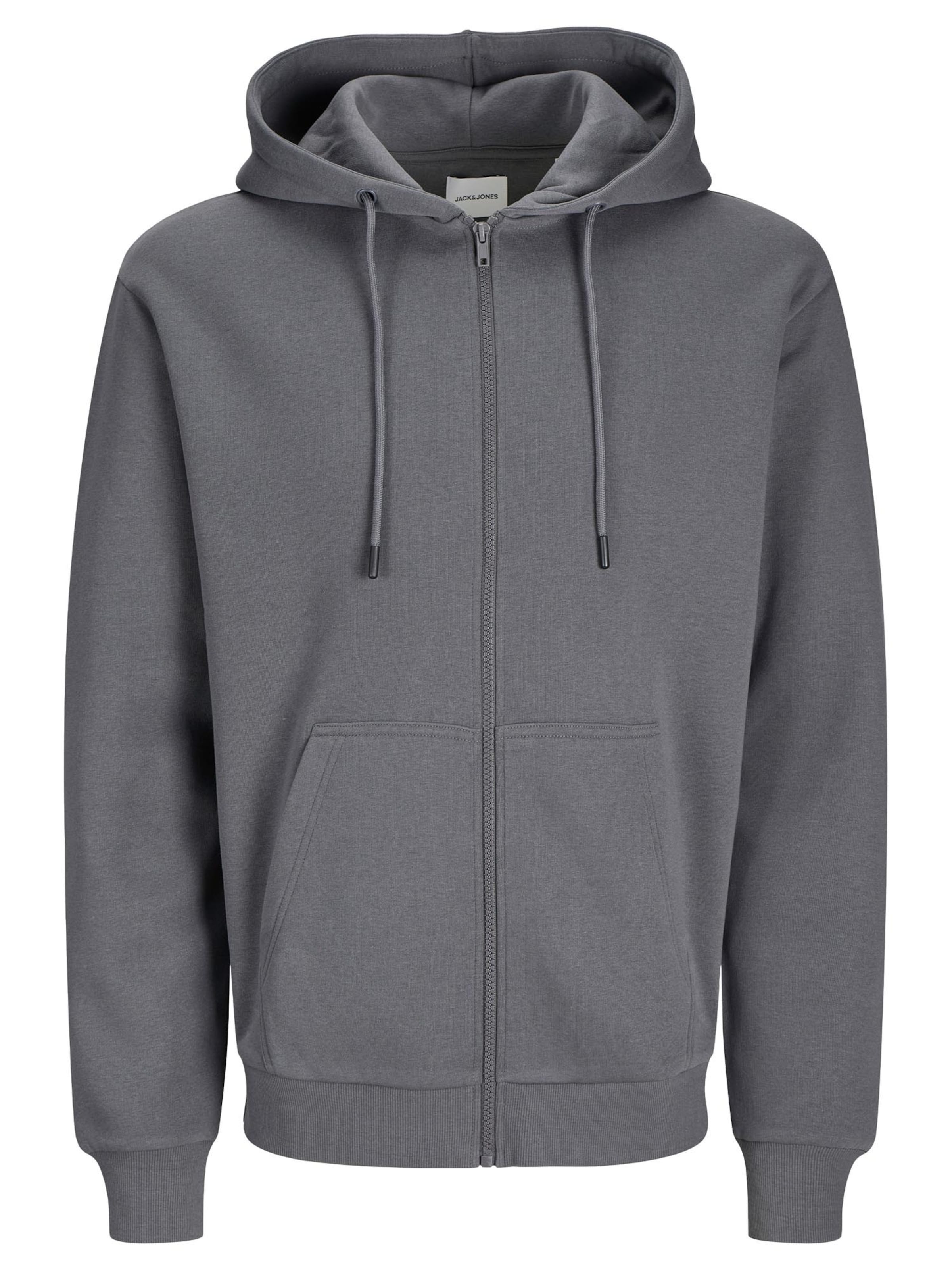 JACK & JONES Zip-Up Hoodie 'Bradley' in Grey: front