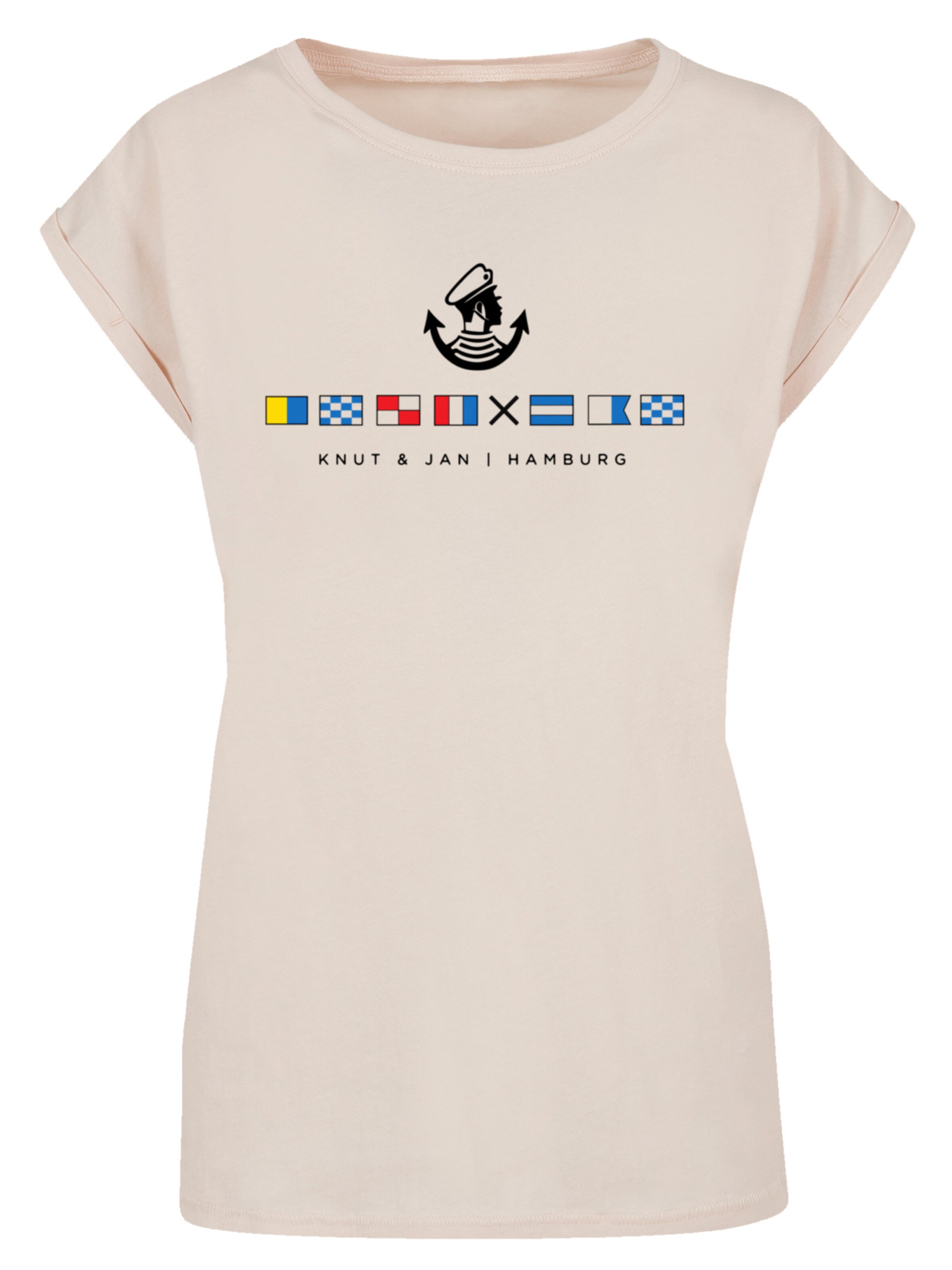 F4NT4STIC T-Shirt 'Seglerfahnen Knut & Jan Hamburg' in Beige: Vorderseite