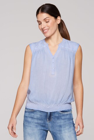 Soccx Ärmellose Bluse mit Rücken-Artwork in Blau: Vorderseite