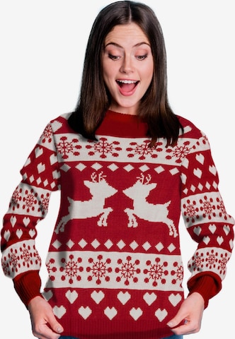 United Labels Sweater 'Weihnachtspullover Rentiere' in Red: front