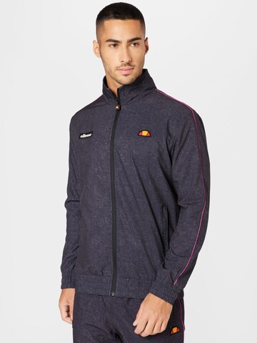 ELLESSE Athletic Zip-Up Hoodie in Black: front